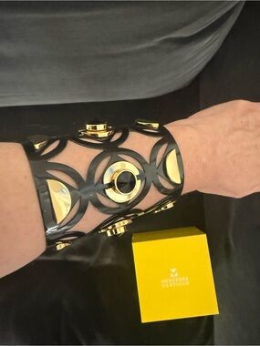 MERCEDES CASTILLO Black and Gold Openwork Cuff Bracelet